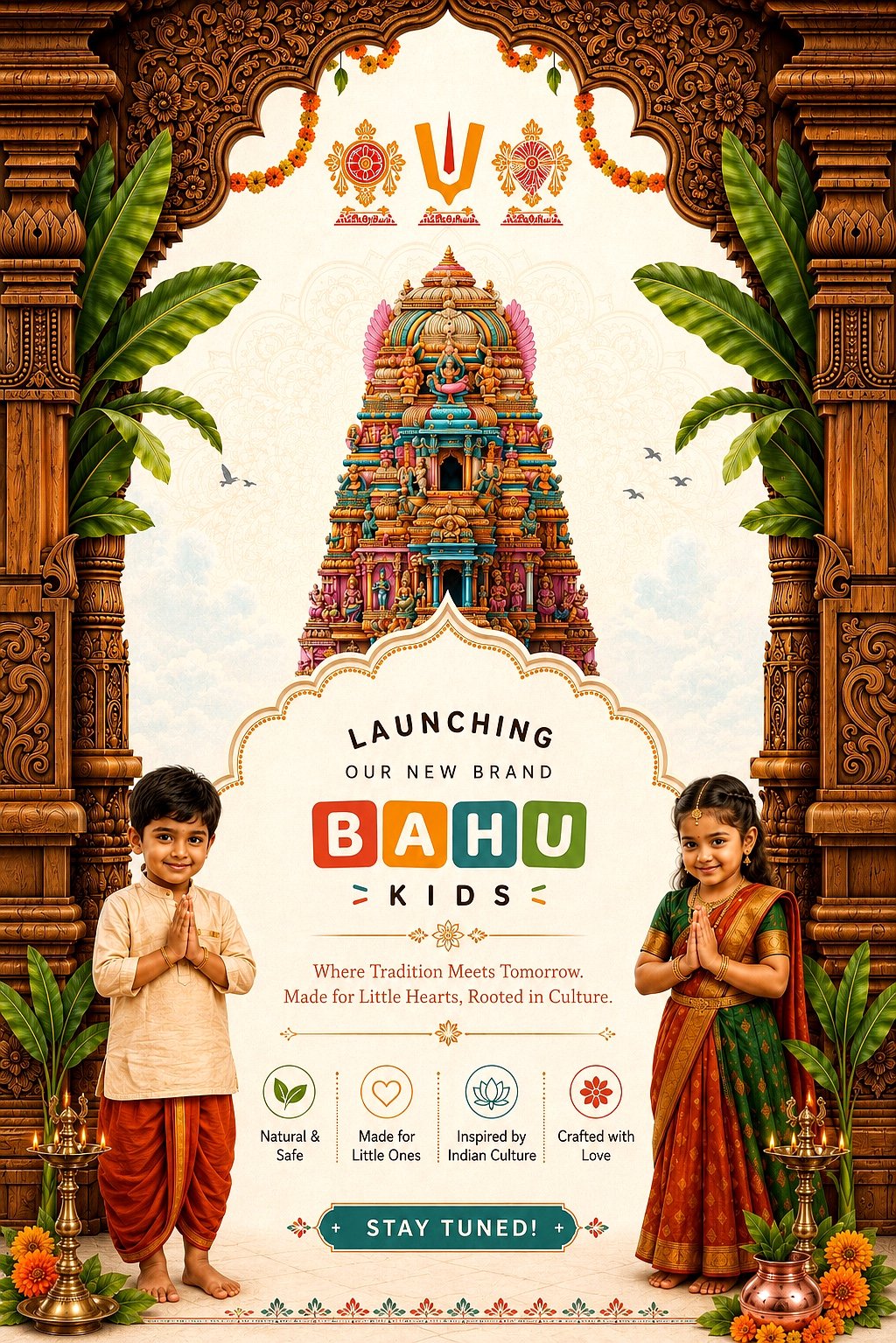 Bahu Kids launch poster — Where Tradition Meets Tomorrow, made for little hearts, rooted in culture